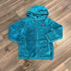 LL Bean Womens Full Zip High Pile Fleece Hoodie Jacket Teal Blue